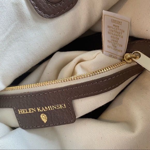 Helen Kaminski  women’s green canvas raffia and leather trimmed fold over purse - Picture 10 of 16